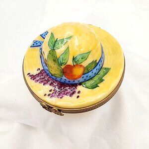LIMOGES FRANCE PEINT MAIN MARQUE DEPOSEE 'STRAW HAT' TRINKET BOX- SIGNED GIFT